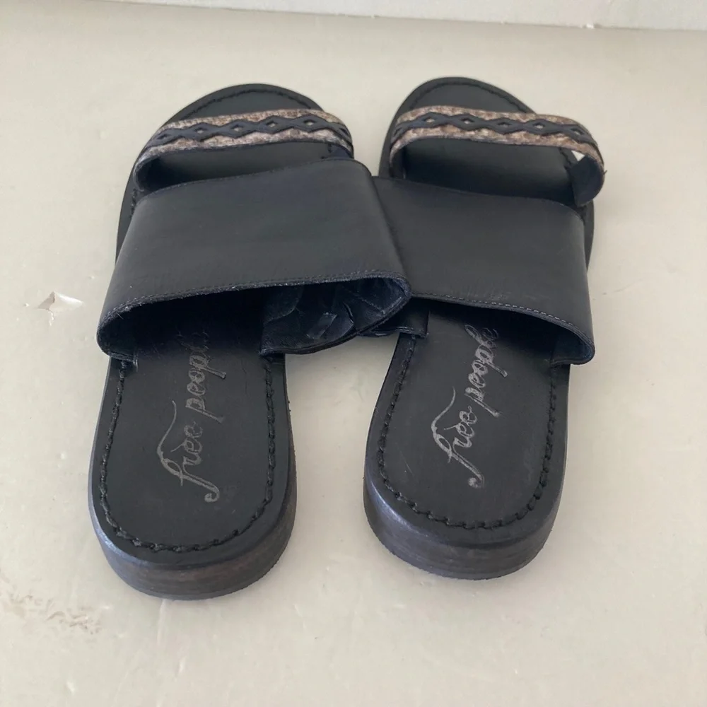 NWOT Free People Saturday Black Leather Boho Sandals Sz 36.5